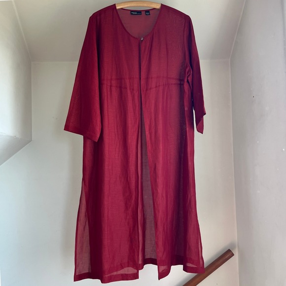 Valerie Stevens Silk Linen Open Front Duster Cardigan Lagenlook Size XL Red - Picture 1 of 8